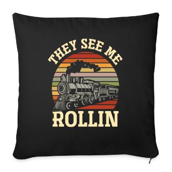Funny Train Driver Train Trains - Sofa pillowcase 17,3'' x 17,3'' (45 x 45 cm) - black - Front