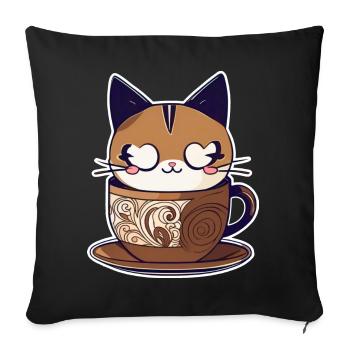 Cute Coffee Cat - Sofa pillowcase 17,3'' x 17,3'' (45 x 45 cm) - black - Front