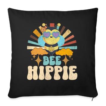 Bee Hippie Biene Peace - Sofa pillowcase 17,3'' x 17,3'' (45 x 45 cm) - black - Front