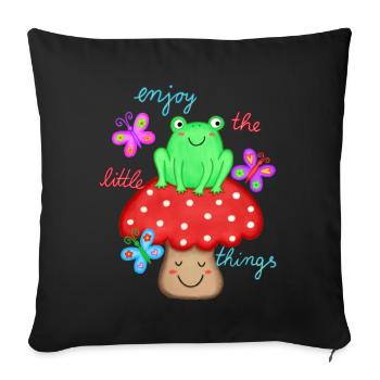 beau dicton joie bonheur grenouille sur champignon - Housse de coussin décorative 45 x 45 cm - noir - Devant
