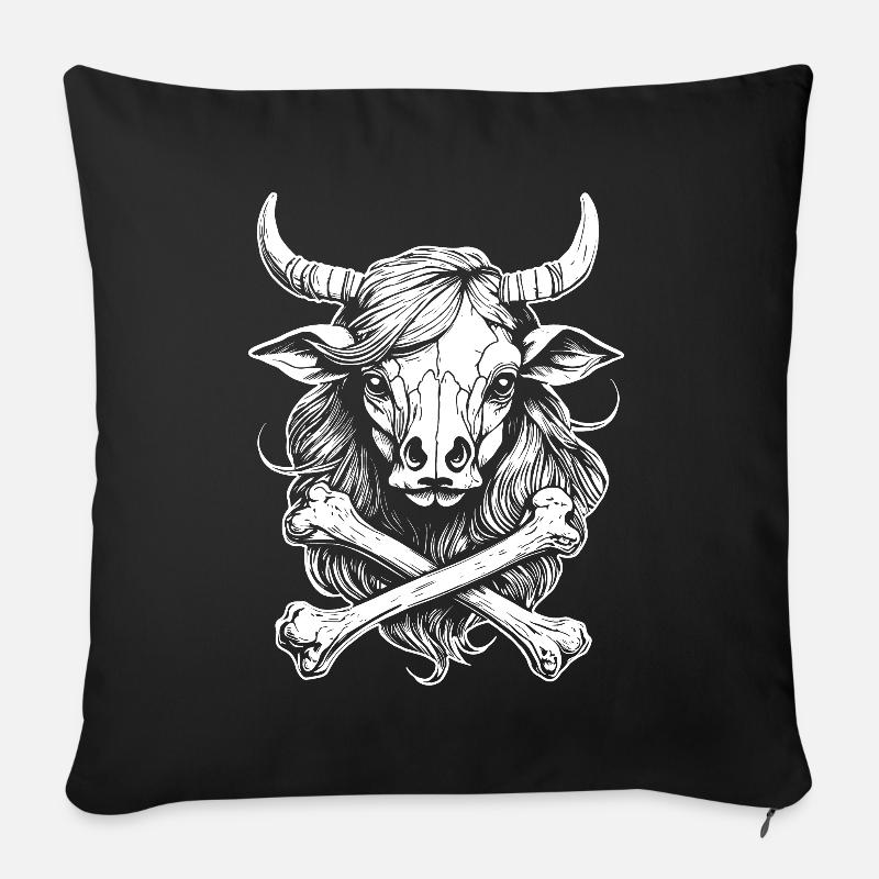 Bio-Bauern-Shirt: Kuhkopf- und Knochen-Comic - Sofakissenbezug 45 x 45 cm - Schwarz