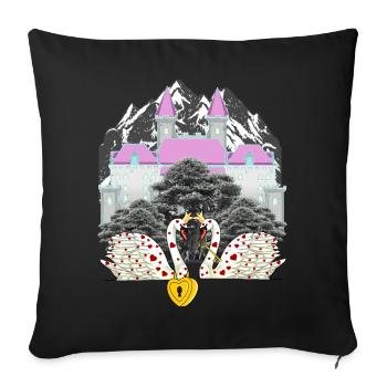 Gebirge Schloss Schwäne Liebe Herz Valentinstag - Sofakissenbezug 45 x 45 cm - Schwarz - Vorne