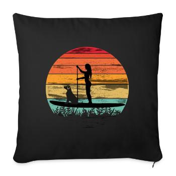 Paddleboard avec chien - Tee paddleboard - Housse de coussin décorative 45 x 45 cm - noir - Devant