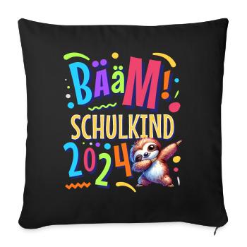 Bääm Schulkind 2024 Dabbing Faultier - Sofakissenbezug 45 x 45 cm - Schwarz - Vorne