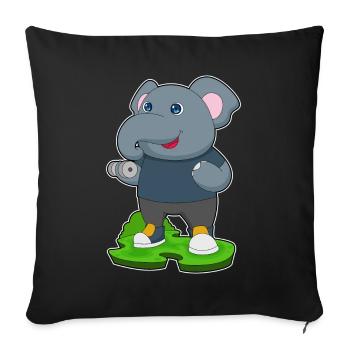 Bodybuilding éléphant avec haltères - Housse de coussin décorative 45 x 45 cm - noir - Devant