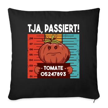 Witziges Fahndungsfoto Tomate Passiert Gärtner - Sofakissenbezug 45 x 45 cm - Schwarz - Vorne