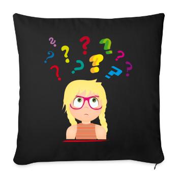 Girl with glasses with many colorful question marks - Sofa pillowcase 17,3'' x 17,3'' (45 x 45 cm) - black - Front