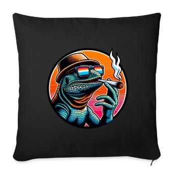 Lizard Smoking Weed, Iguana - Sofa pillowcase 17,3'' x 17,3'' (45 x 45 cm) - black - Front
