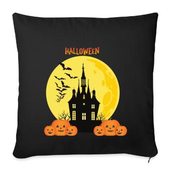 Halloween castle with pumpkins and moon - Sofa pillowcase 17,3'' x 17,3'' (45 x 45 cm) - black - Front