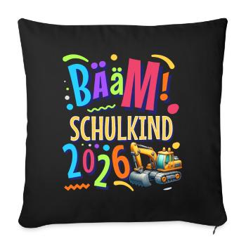 Einschulung Bagger Schulanfänger 2026 - Sofakissenbezug 45 x 45 cm - Schwarz - Vorne
