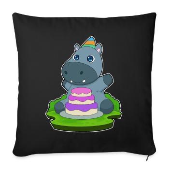 Gâteau d’anniversaire hippopotame - Housse de coussin décorative 45 x 45 cm - noir - Devant