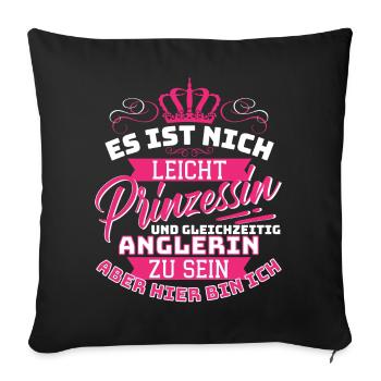 Pêcheuse et princesse - Pêcheuse drôle - Housse de coussin décorative 45 x 45 cm - noir - Devant