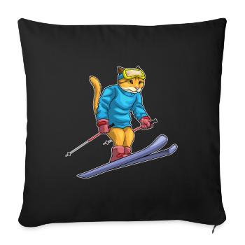 Cat Skier Ski - Housse de coussin décorative 45 x 45 cm - noir - Devant