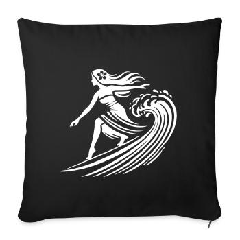Surfeuse hawaïenne Fille Vagues Chevauchant Tropical - Housse de coussin décorative 45 x 45 cm - noir - Devant