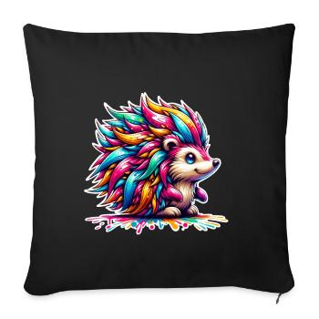 Hérisson coloré - Housse de coussin décorative 45 x 45 cm - noir - Devant