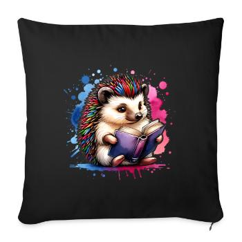 Livres de lecture de hérissons - Housse de coussin décorative 45 x 45 cm - noir - Devant
