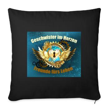 Frères dans le cœur avec des ailes et un verrou de cœur - Housse de coussin décorative 45 x 45 cm - noir - Devant