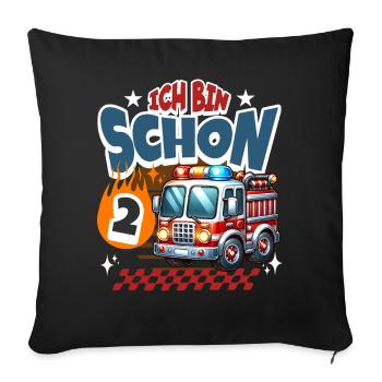 Feuerwehr 2. Geburtstag Kindergeburtstag - Sofakissenbezug 45 x 45 cm - Schwarz - Vorne