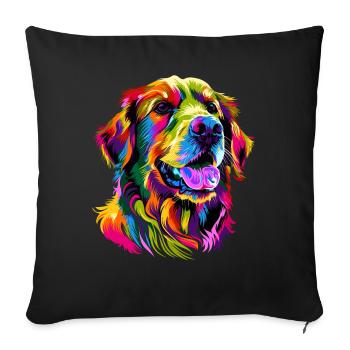 Golden Retriever Chien Couleurs Colorées Pop Art Chiens - Housse de coussin décorative 45 x 45 cm - noir - Devant