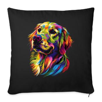 Golden Retriever Chien Couleurs Colorées Pop Art Chiens - Housse de coussin décorative 45 x 45 cm - noir - Devant