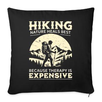 Randonnée Randonnée Thérapie Montagne Forêt Nature Rétro - Housse de coussin décorative 45 x 45 cm - noir - Devant