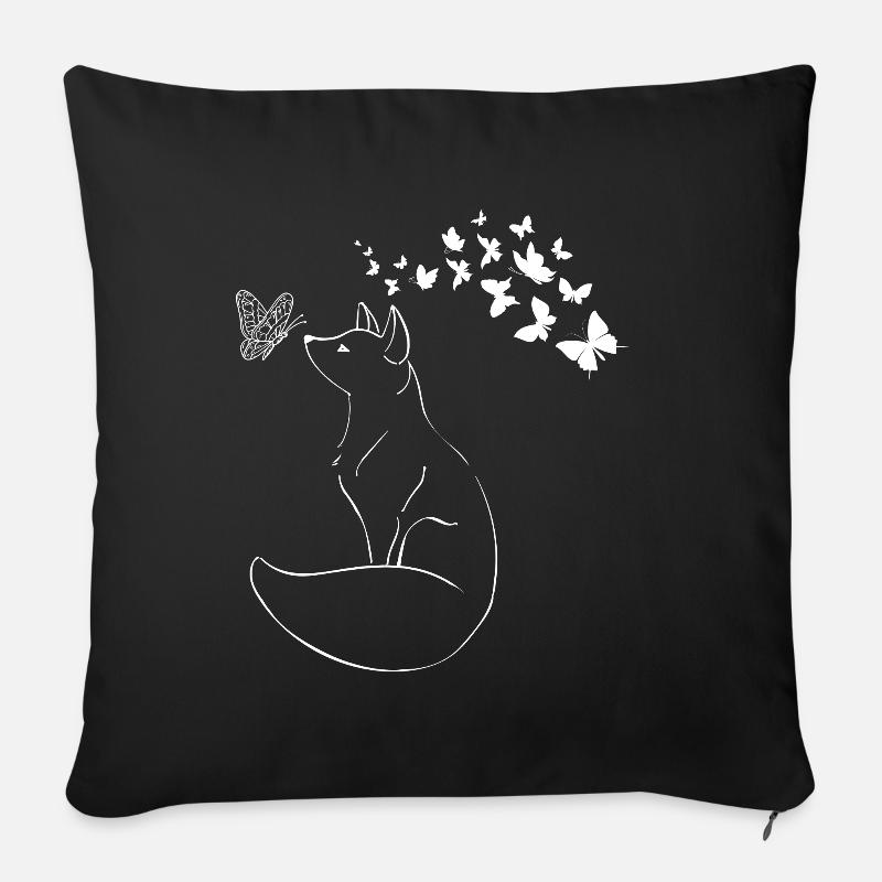 Illustration von Fuchs und Schmetterlingen - Sofakissenbezug 45 x 45 cm - Schwarz