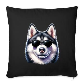 Cool husky with sunglasses - Sofa pillowcase 17,3'' x 17,3'' (45 x 45 cm) - black - Front