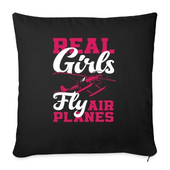 Pilot Girl Flying Airplanes - Sofa pillowcase 17,3'' x 17,3'' (45 x 45 cm) - black - Front