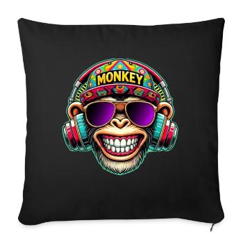 Cool DJ Monkey Headphones Colorful Retro Style - Sofa pillowcase 17,3'' x 17,3'' (45 x 45 cm) - black - Front