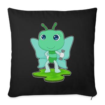 Bodybuilding papillon avec haltères - Housse de coussin décorative 45 x 45 cm - noir - Devant