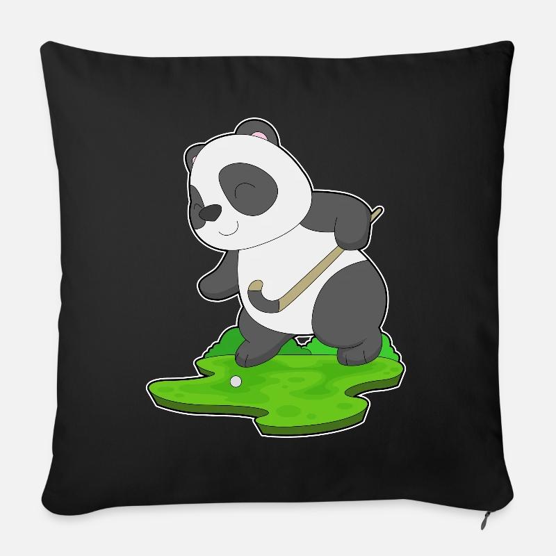 Panda Hockey Hockeyschläger - Sofakissenbezug 45 x 45 cm - Schwarz