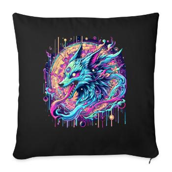 Psychedelic Fox Head Goa Art - Sofa pillowcase 17,3'' x 17,3'' (45 x 45 cm) - black - Front