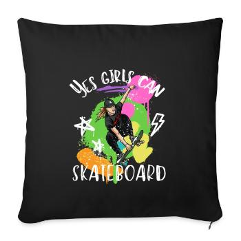 Yes Girls Can Skateboard - Sofa pillowcase 17,3'' x 17,3'' (45 x 45 cm) - black - Front