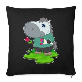 Pferd Blumenstrauß - Sofakissenbezug 45 x 45 cm - Schwarz - Vorne