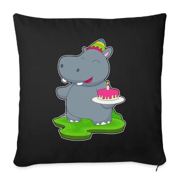 Gâteau d’anniversaire hippopotame - Housse de coussin décorative 45 x 45 cm - noir - Devant