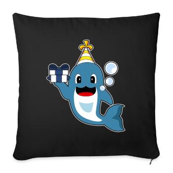 Chapeau de fête d’anniversaire dauphin - Housse de coussin décorative 45 x 45 cm - noir - Devant