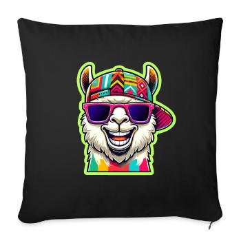 Cool Alpaca with Colorful Sunglasses and Cap - Sofa pillowcase 17,3'' x 17,3'' (45 x 45 cm) - black - Front