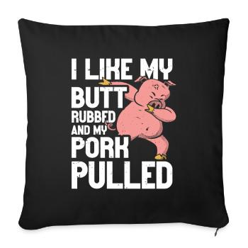 BBQ J’aime bien me frotter les fesses et mon porc effiloché griller - Housse de coussin décorative 45 x 45 cm - noir - Devant