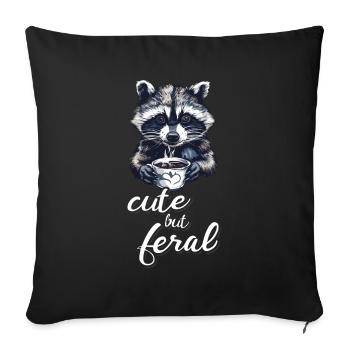 Mignon mais sauvage buveur de café raton laveur dessin animé - Housse de coussin décorative 45 x 45 cm - noir - Devant