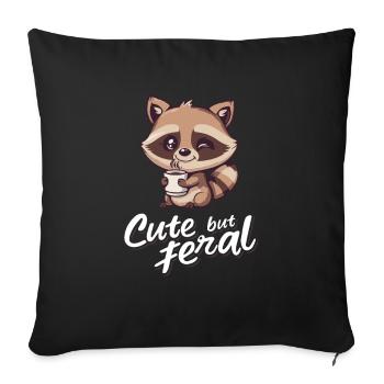 Retro Raccoon Coffee Drinker - Mignon mais sauvage - Housse de coussin décorative 45 x 45 cm - noir - Devant