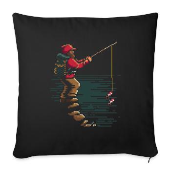 Graphique pixel de pêche - Housse de coussin décorative 45 x 45 cm - noir - Devant