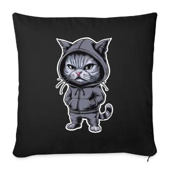Chat en colère agacé dans un sweat à capuche élégant - Housse de coussin décorative 45 x 45 cm - noir - Devant