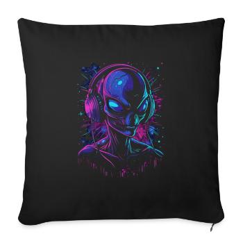 Alien DJ Alien Festival with Headphones UFO - Sofa pillowcase 17,3'' x 17,3'' (45 x 45 cm) - black - Front