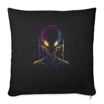 Festival UFO Alien DJ with Headphones Alien - Sofa pillowcase 17,3'' x 17,3'' (45 x 45 cm) - black - Front