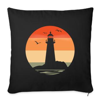 Lighthouse at sunset - Sofa pillowcase 17,3'' x 17,3'' (45 x 45 cm) - black - Front