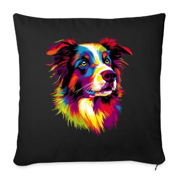Border Collie Popart Regenbogen Farben Bunte Hunde - Sofakissenbezug 45 x 45 cm - Schwarz - Vorne