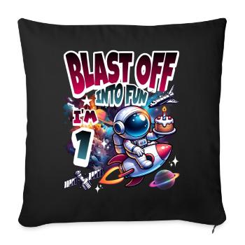 Astronaute 1er anniversaire Espace - Housse de coussin décorative 45 x 45 cm - noir - Devant