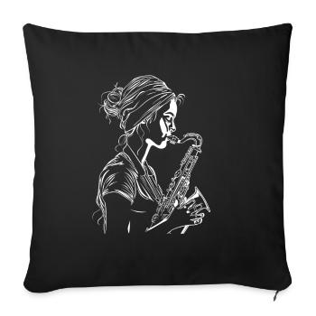 Saxophonspielerin Line Art - Sofakissenbezug 45 x 45 cm - Schwarz - Vorne