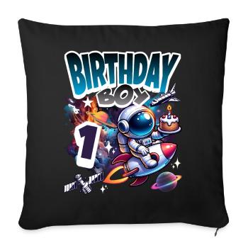 Astronaute 1er anniversaire Espace - Housse de coussin décorative 45 x 45 cm - noir - Devant