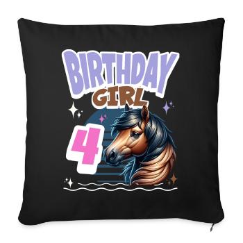 Pferd 4. Geburtstag Mädchen Kinder - Sofakissenbezug 45 x 45 cm - Schwarz - Vorne